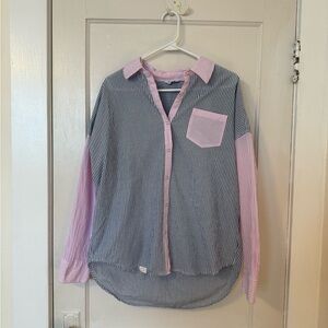 Peloton Color block pink and blue button down size M